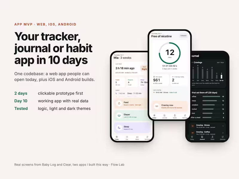 Cover image for Tracker, Journal or Habit App MVP: Web, iOS and Android Builds