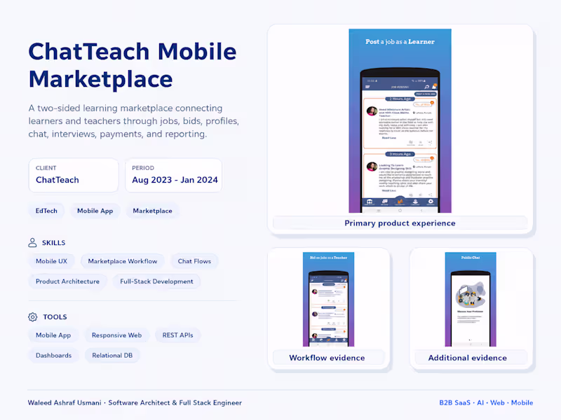 Cover image for ChatTeach | Student & Teacher Learning Marketplace Mobile App