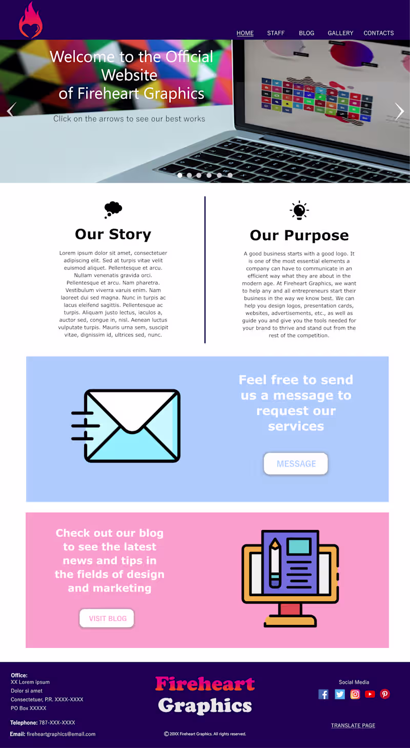 Cover image for Fireheart Graphics Fake Website Mock-up