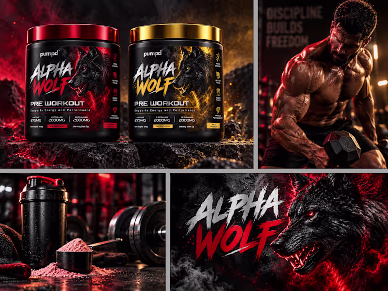 Cover image for PUMPD Alpha Wolf Pre-Workout | Supplement Packaging & Label Desi