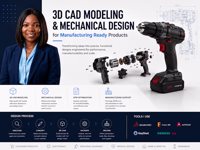 Cover image for 3D CAD Modeling and Mechanical Design for Manufacturing Ready