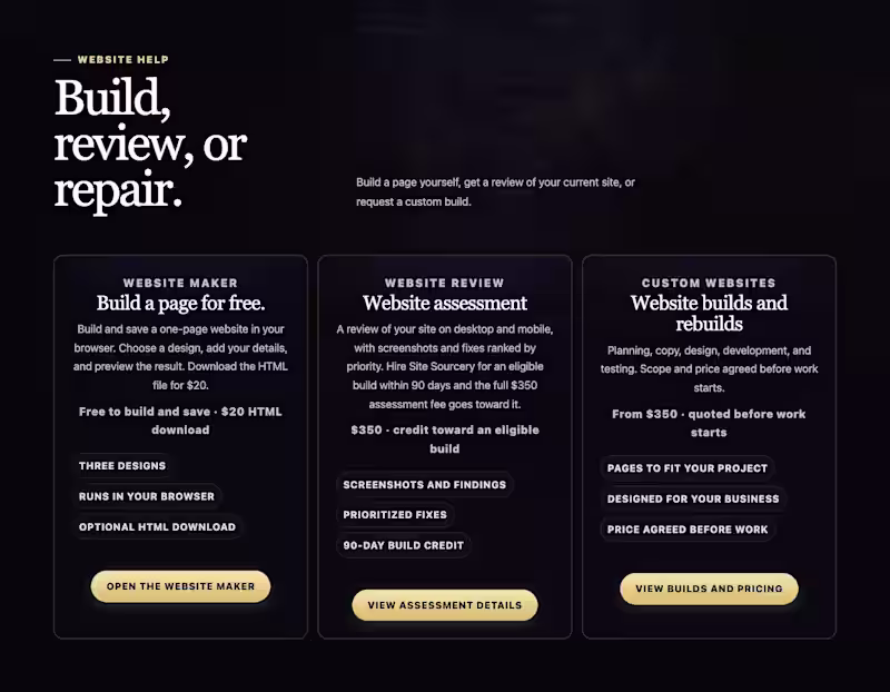 Cover image for Site Sourcery — Small-Business Services Website