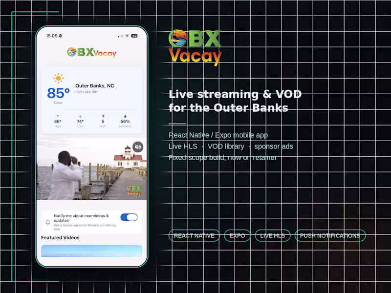 Cover image for OBXVacay — Live Streaming & VOD App for a Regional Media Bus...