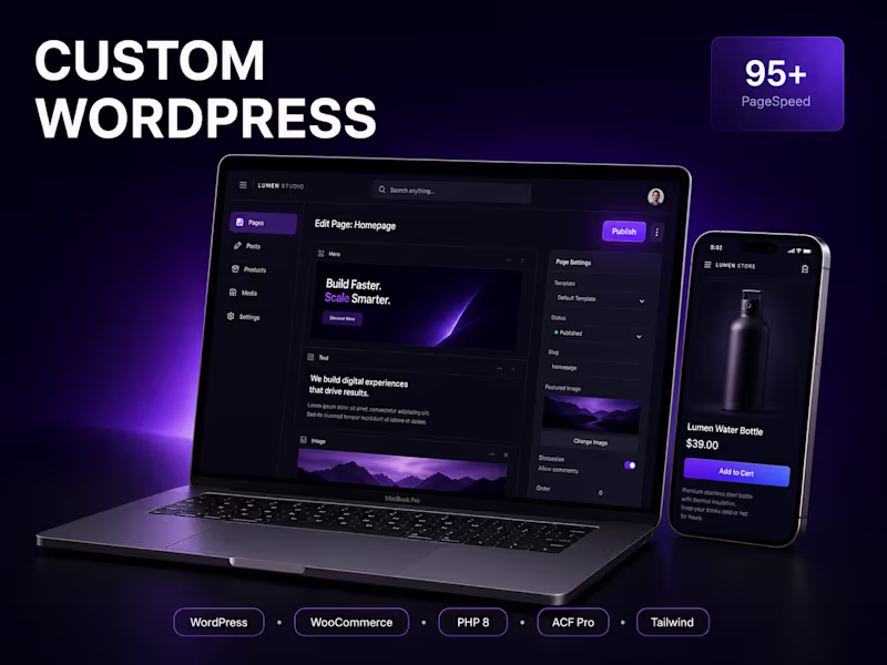 Cover image for WordPress Custom Development (Themes + WooCommerce+ Performance)