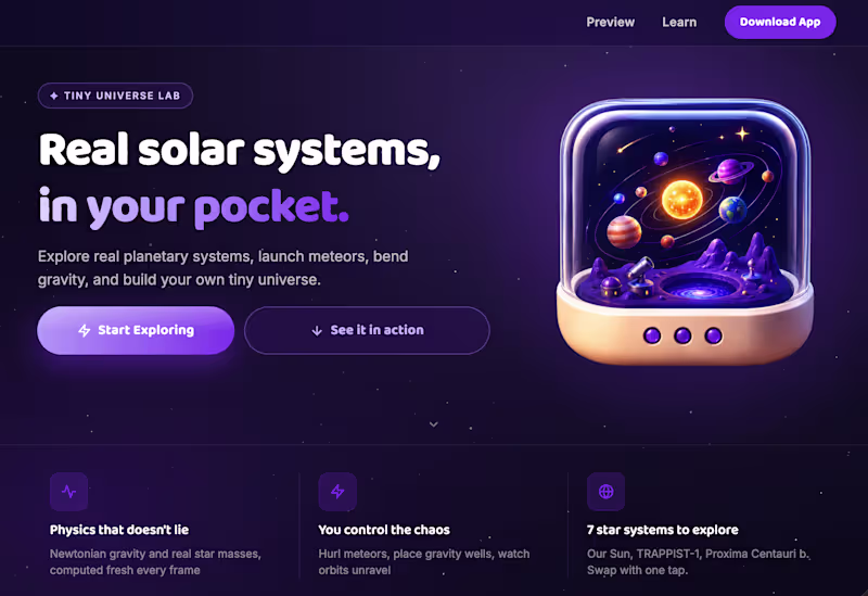 Cover image for Tiny Universe Lab: Interactive Astronomy Sandbox