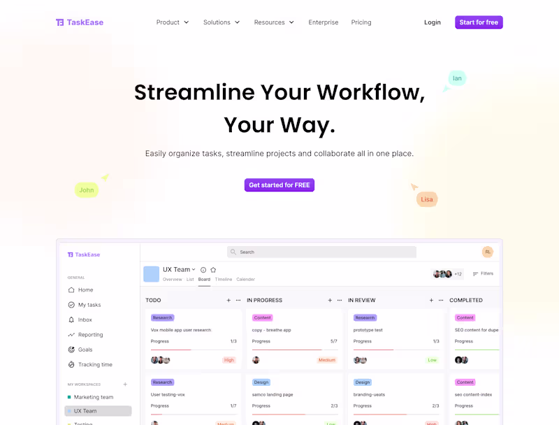 Cover image for Task management tool landing page