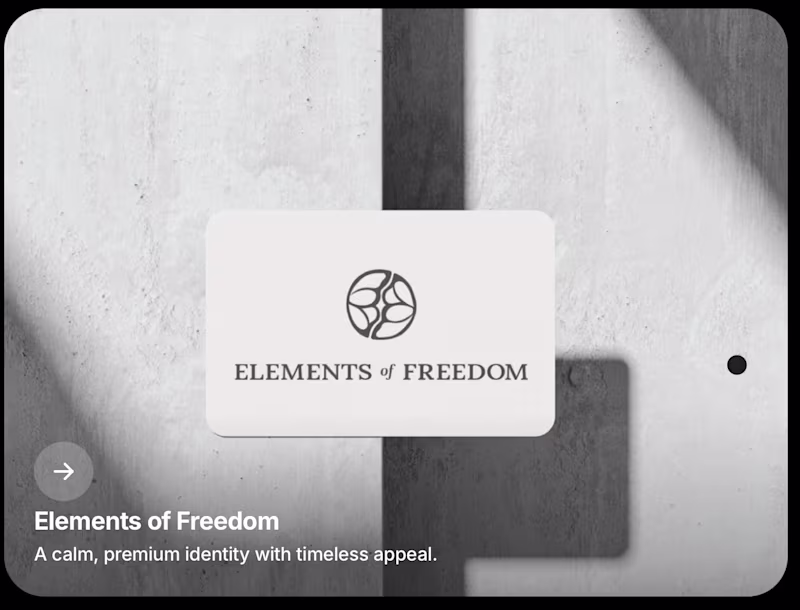 Cover image for Elements of Freedom A calm, premium identity with timeless a...