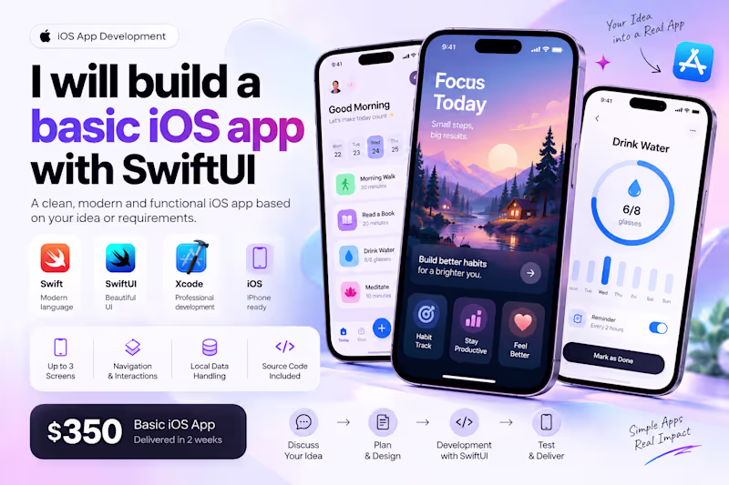 Cover image for I will build a basic iOS app with SwiftUI only 350$