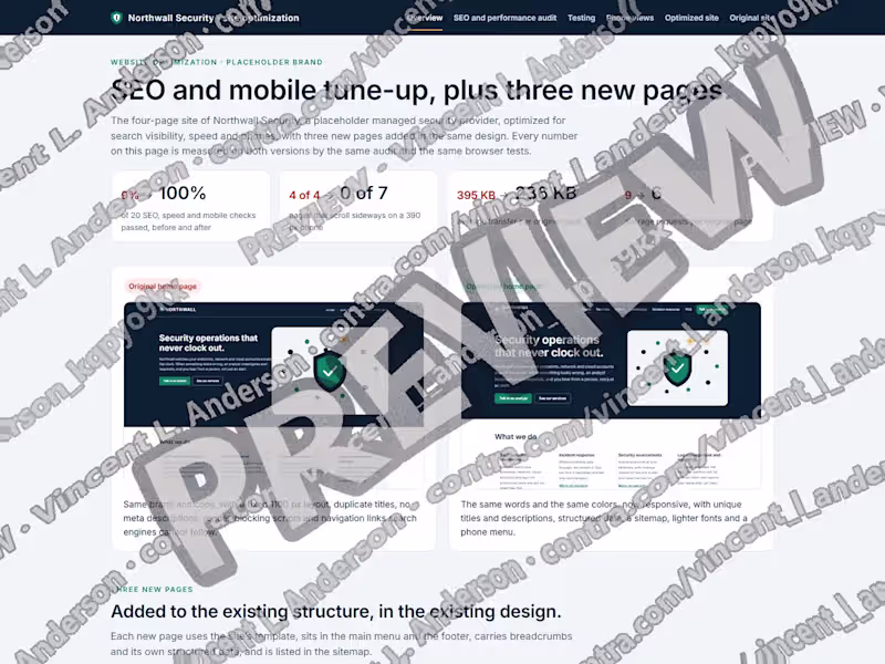 Cover image for SEO and mobile tune-up of a website, plus three new pages
