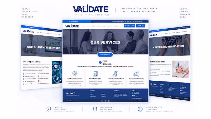 Cover image for VALIDATE Verification Group & Due Diligence Corporate Website