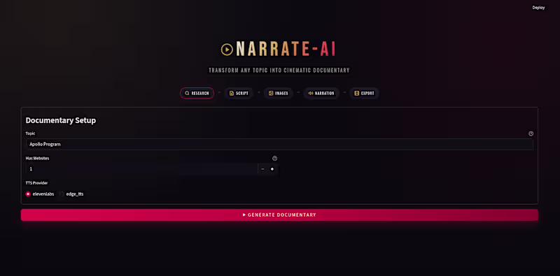 Cover image for NarrateAI (Documentary Maker)