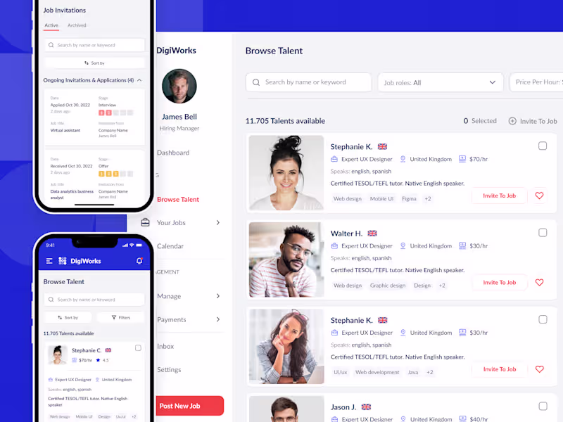 Cover image for Hiring & Management Platform UX/UI Design