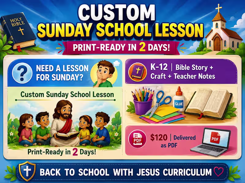 Cover image for I will write you a custom Sunday School lesson for this week.
