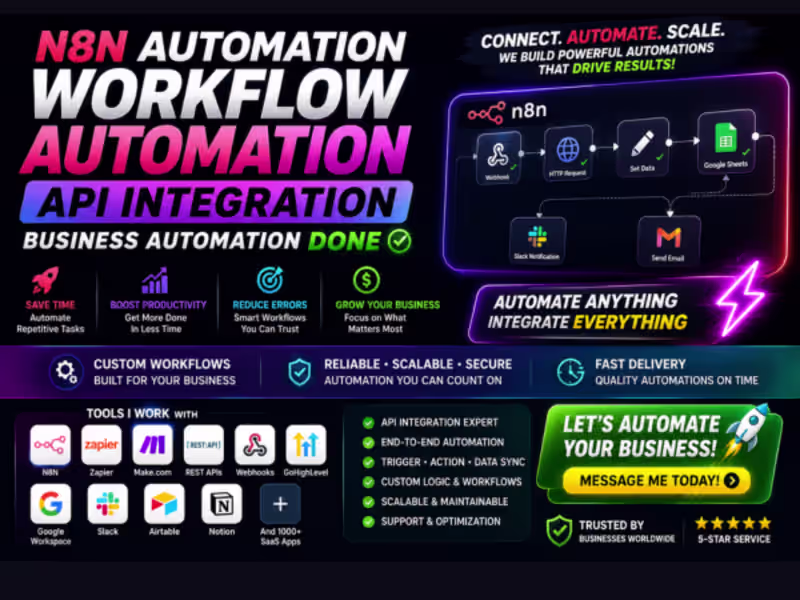 Cover image for I'll Set Up N8N Automation, Workflow Automation, API Integration