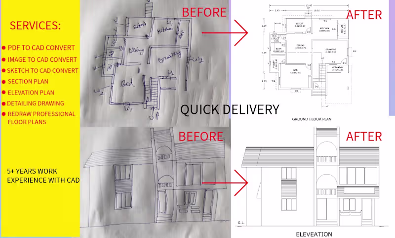 Cover image for Residential House Plan with Elevation & Section Design
