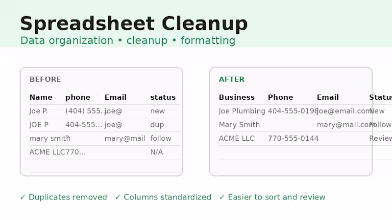 Cover image for Spreadsheet Cleanup & Data Organization