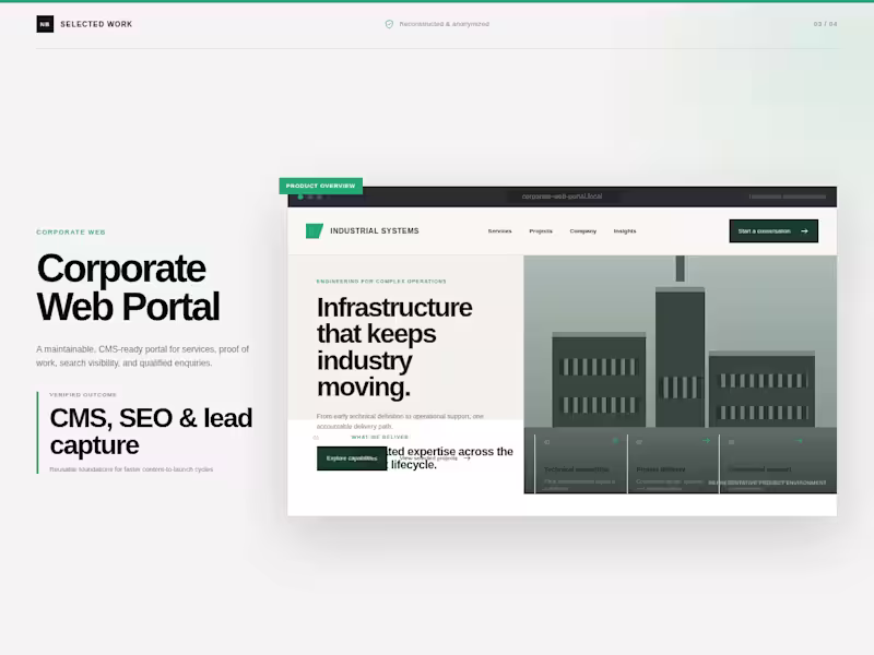 Cover image for Corporate Web Portal | CMS, SEO & Lead Capture