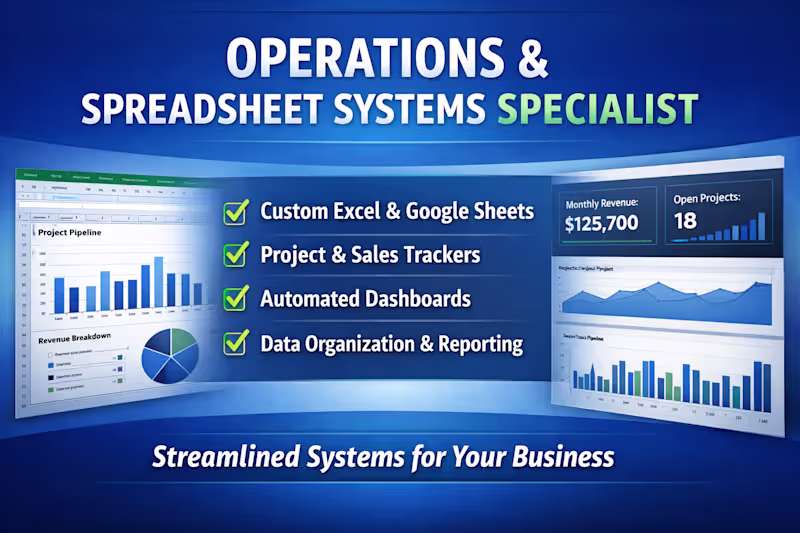 Cover image for Custom Excel or Google Sheets Business Dashboard & Tracker