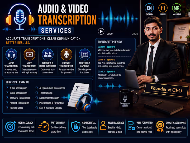 Cover image for Audio & Video Transcription Portfolio