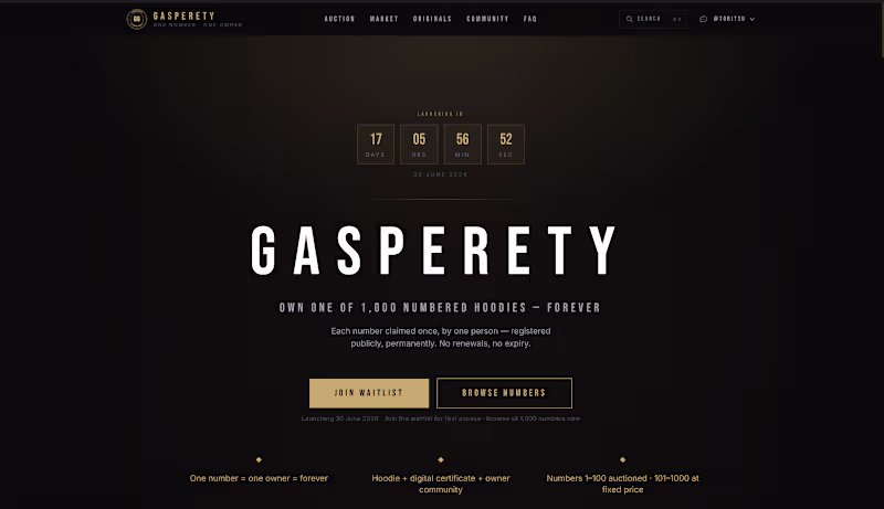 Cover image for Gasperety - Brand Site for a Numbered-Edition Fashion Label