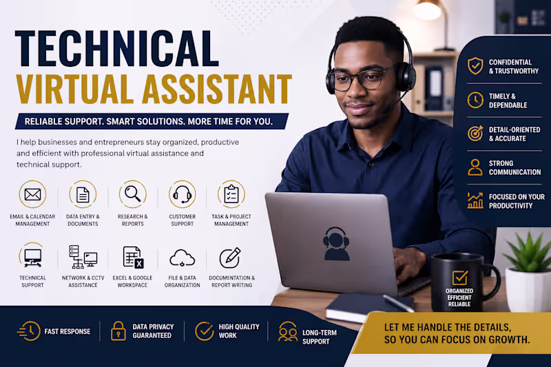 Cover image for Technical Virtual Assistant,  Remote Admin & IT Support