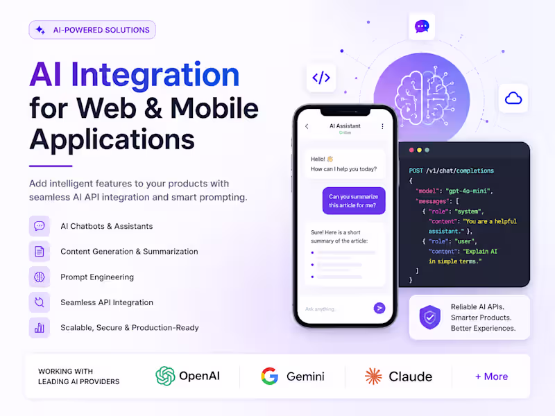 Cover image for AI Integration for Web & Mobile Applications