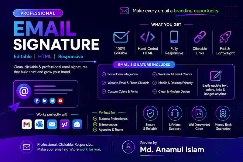 Cover image for Custom Email Signature Design & Setup - Clickable HTML Signature