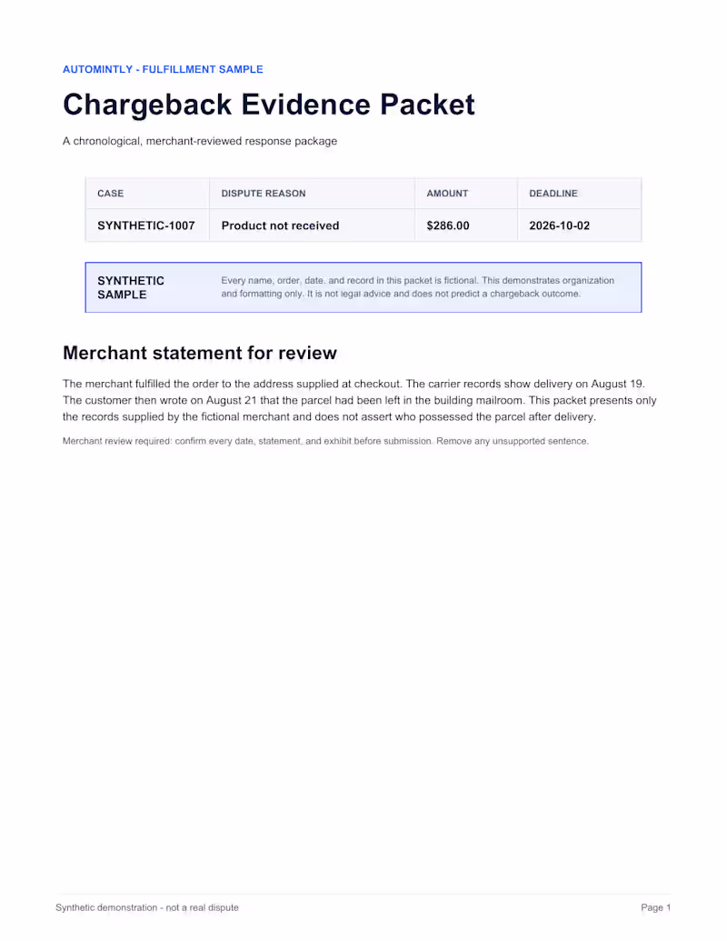 Cover image for Shopify Chargeback Evidence Packet