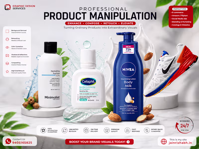 Cover image for Professional Product Manipulation & Graphic Design for Ads