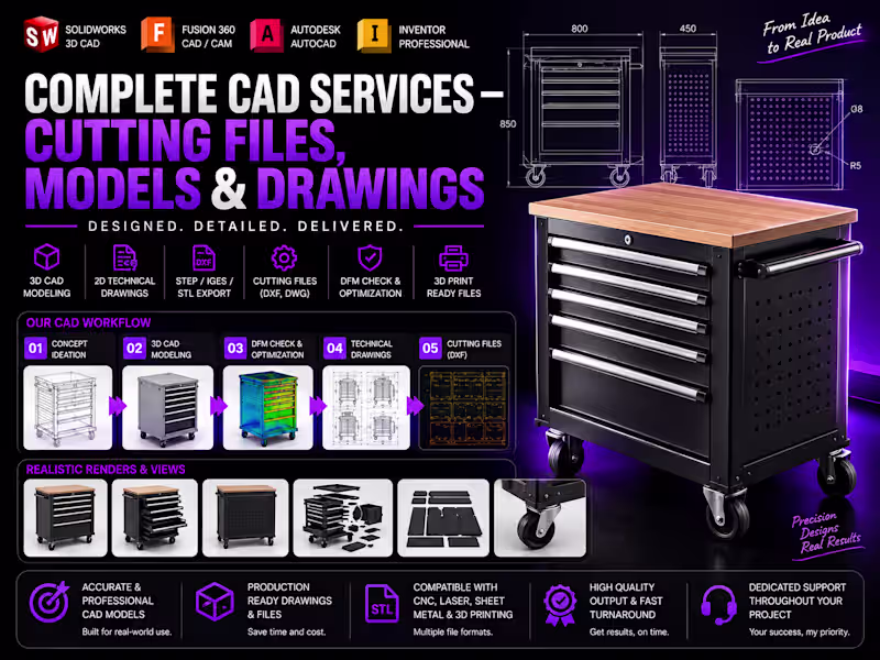Cover image for Complete CAD Services — Cutting Files, Models & Drawings