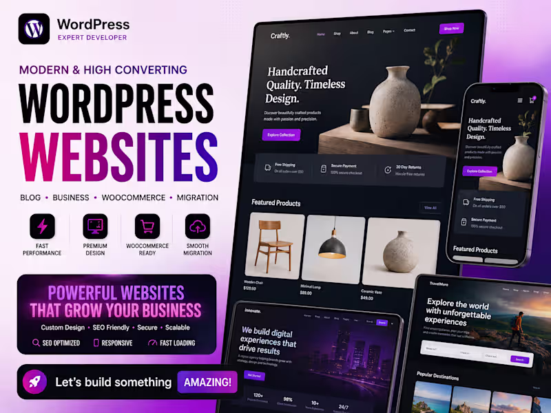 Cover image for Wordpress Website, Blog, Business, Woocommerce, Migration