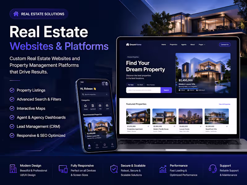 Cover image for real estate booking mobile app, property management website