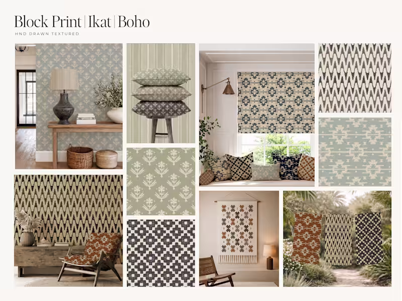 Cover image for Hand-drawn block print, ikat, and