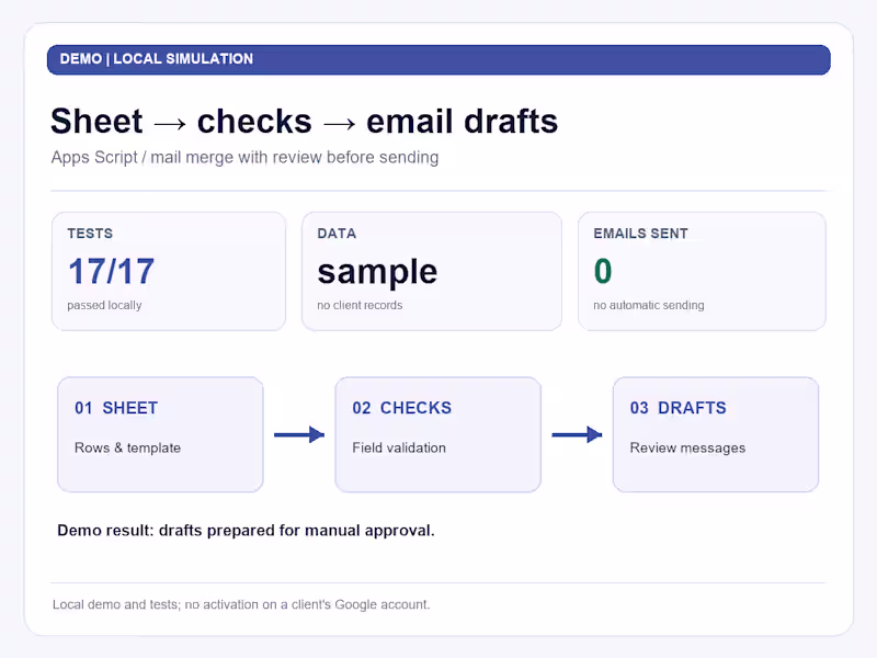 Cover image for Google Sheets to email drafts — with checks and an audit log