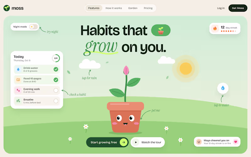Cover image for Interactive Rive Hero for Moss Habit Tracker