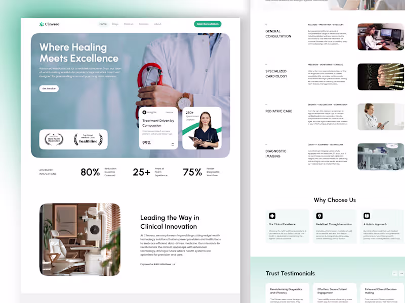 Cover image for Clinvero Medical Website – Homepage UI Design