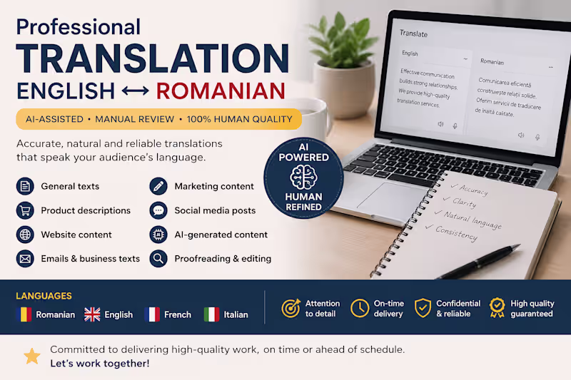 Cover image for English ↔ Romanian Translation & AI-Assisted Proofreading