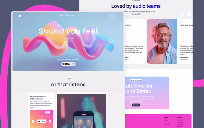 Cover image for AI Audio Tool Landing Page Web Design and Webflow Development