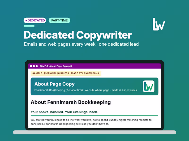Cover image for Hire a Dedicated Copywriter | Part-Time 20 hrs/wk