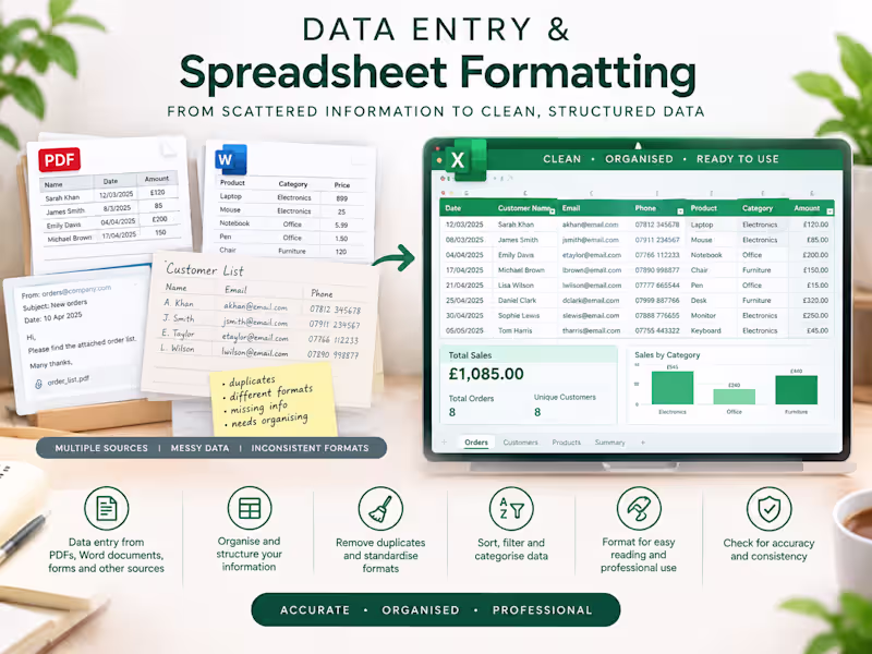 Cover image for Data Entry & Spreadsheet Formatting