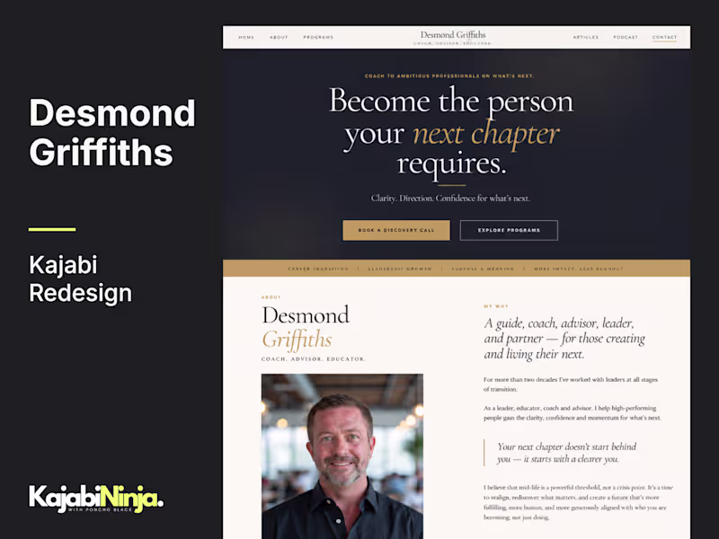 Cover image for Desmond Griffiths Kajabi Website Redesign