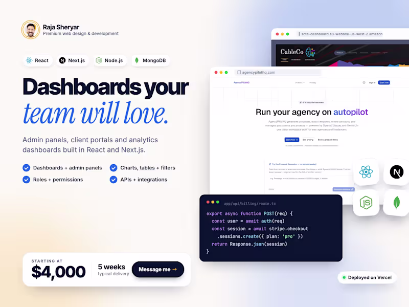 Cover image for Custom Web App & Dashboard Development (React, Next.js)
