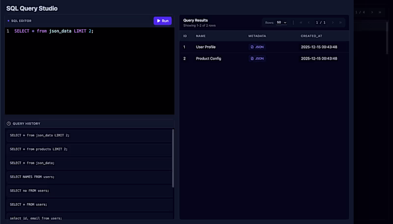 Cover image for Recently built an SQL studio interface to visualize SQL data...