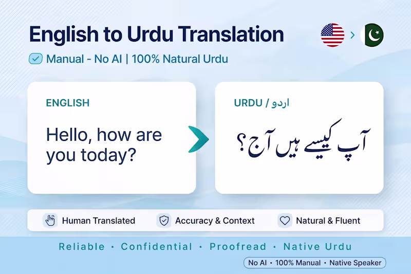 Cover image for English to Urdu translation ( Manual, No AI)