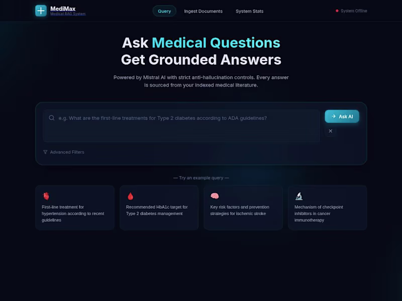 Cover image for MediMax — Medical AI RAG System