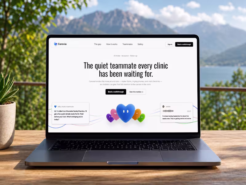 Cover image for Carevia:  AI Healthcare Platform Landing Page Design