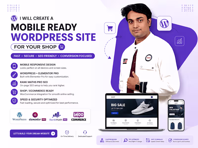 Cover image for I will create a mobile ready wordpress site for Business