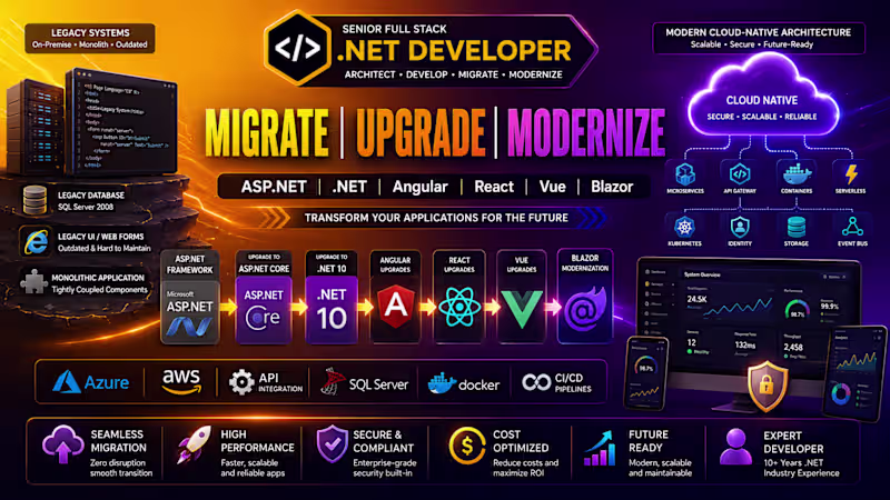 Cover image for Migrate | Upgrade | Modernize | Fix — Web, Software & Mobile App