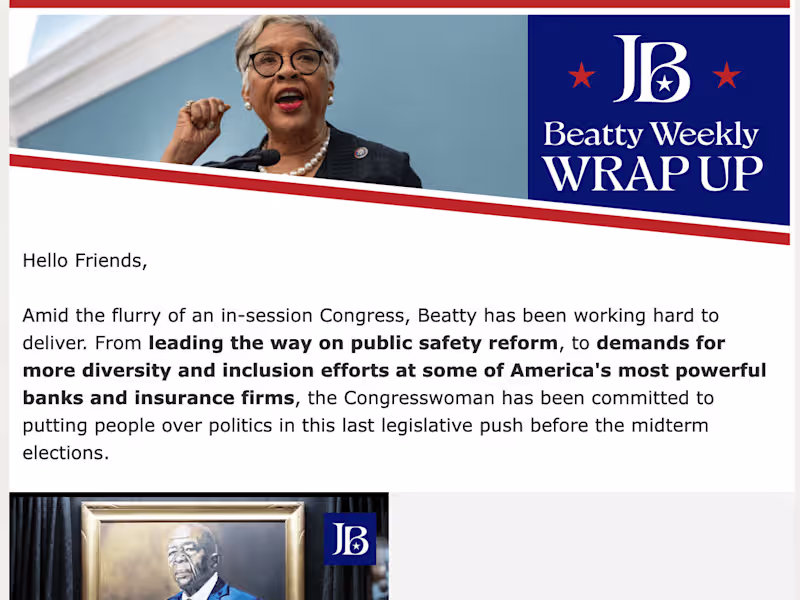 Cover image for Congresswoman Beatty's Weekly Newsletter