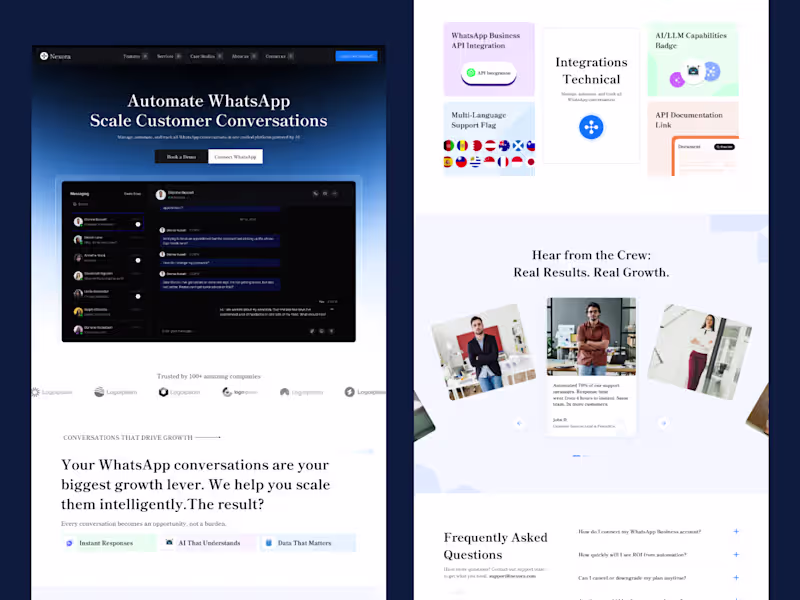 Cover image for Landing page for WhatsApp automation conversations platform.